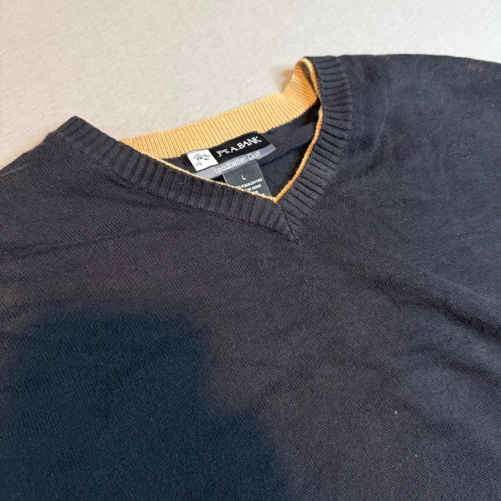 Jos A Bank Leadbetter‎ Golf Sweater Vest Mens Large Navy Blue Pima Cotton V-Neck